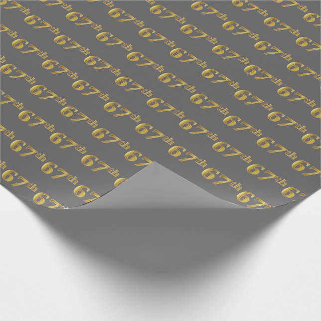 Grey, Faux Gold 67th (Sixty-Seventh) Event Wrapping Paper (Corner)