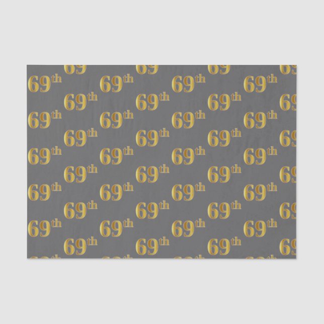 Grey, Faux Gold 69th (Sixty-Ninth) Event Tissue Paper (Front)
