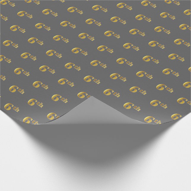 Grey, Faux Gold 6th (Sixth) Event Wrapping Paper (Corner)