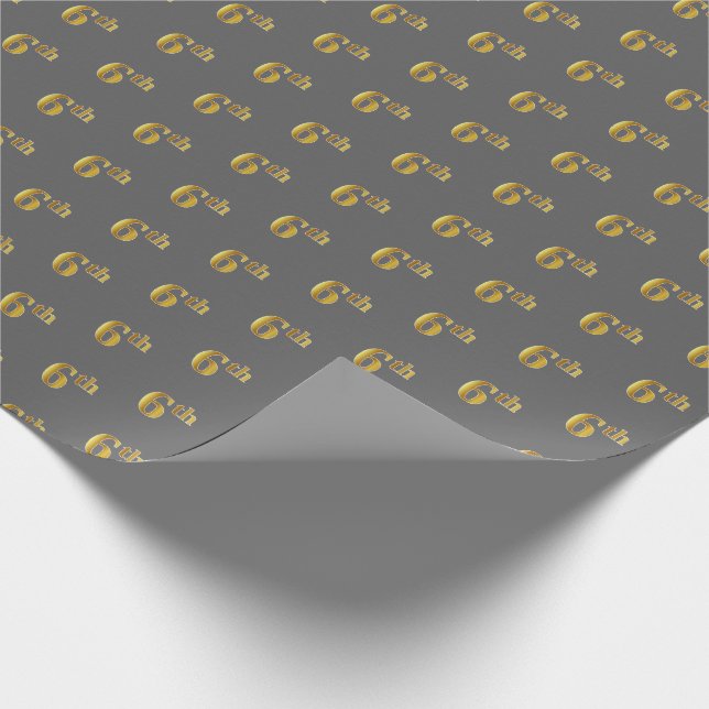 Grey, Faux Gold 6th (Sixth) Event Wrapping Paper (Corner)