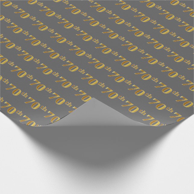 Grey, Faux Gold 70th (Seventieth) Event Wrapping Paper (Corner)