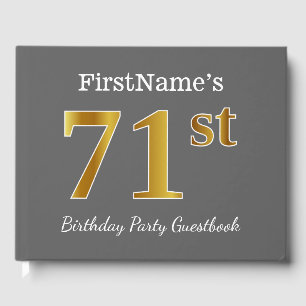 Grey, Faux Gold 71st Birthday Party + Custom Name Guest Book