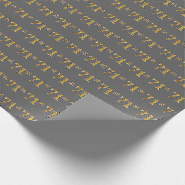 Grey, Faux Gold 71st (Seventy-First) Event Wrapping Paper (Corner)