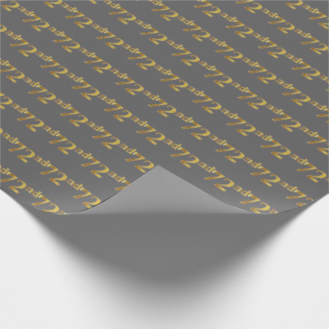 Grey, Faux Gold 72nd (Seventy-Second) Event Wrapping Paper (Corner)