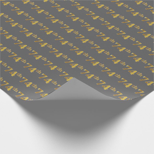 Grey, Faux Gold 74th (Seventy-Fourth) Event Wrapping Paper (Corner)