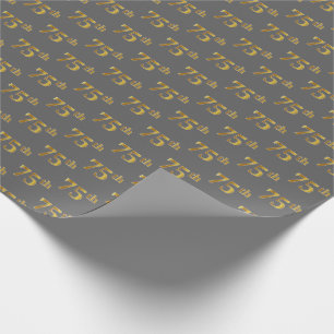 Grey, Faux Gold 75th (Seventy-Fifth) Event Wrapping Paper