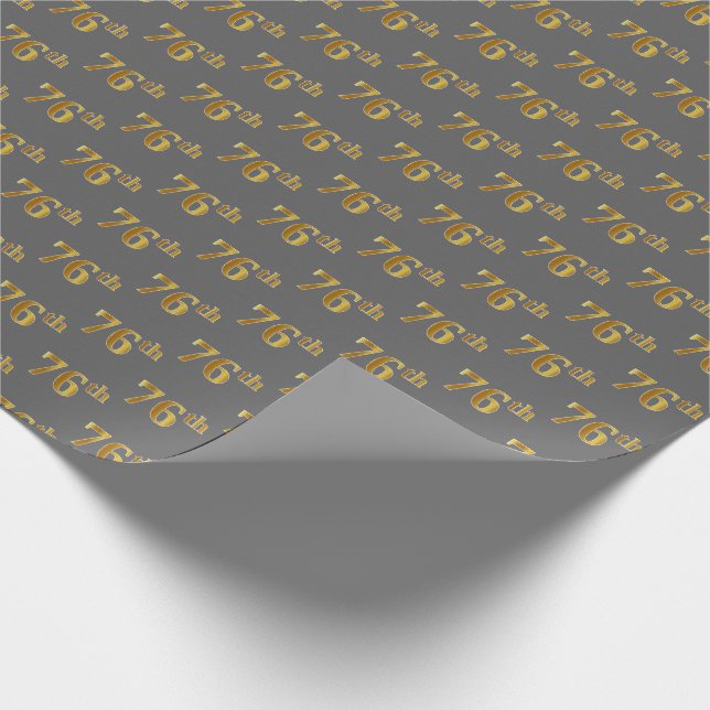 Grey, Faux Gold 76th (Seventy-Sixth) Event Wrapping Paper (Corner)