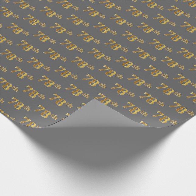 Grey, Faux Gold 78th (Seventy-Eighth) Event Wrapping Paper (Corner)