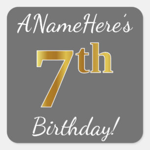 Grey, Faux Gold 7th Birthday + Custom Name Sticker
