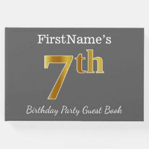 Grey, Faux Gold 7th Birthday Party + Custom Name Guest Book