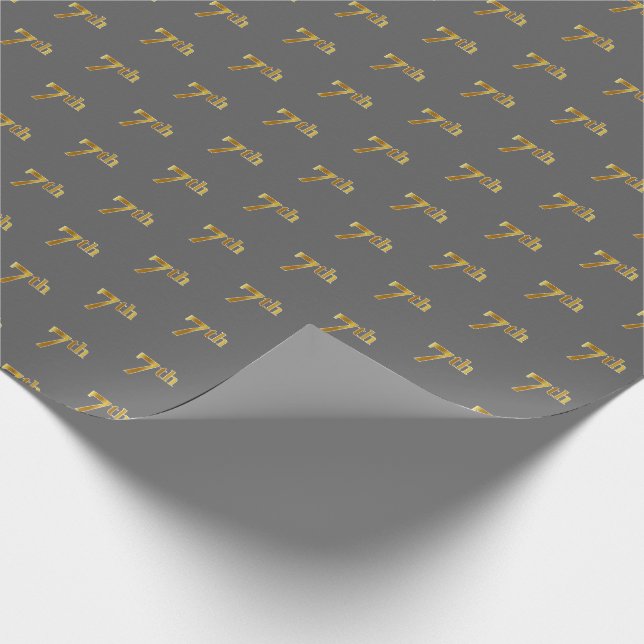 Grey, Faux Gold 7th (Seventh) Event Wrapping Paper (Corner)