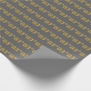 Grey, Faux Gold 80th (Eightieth) Event Wrapping Paper