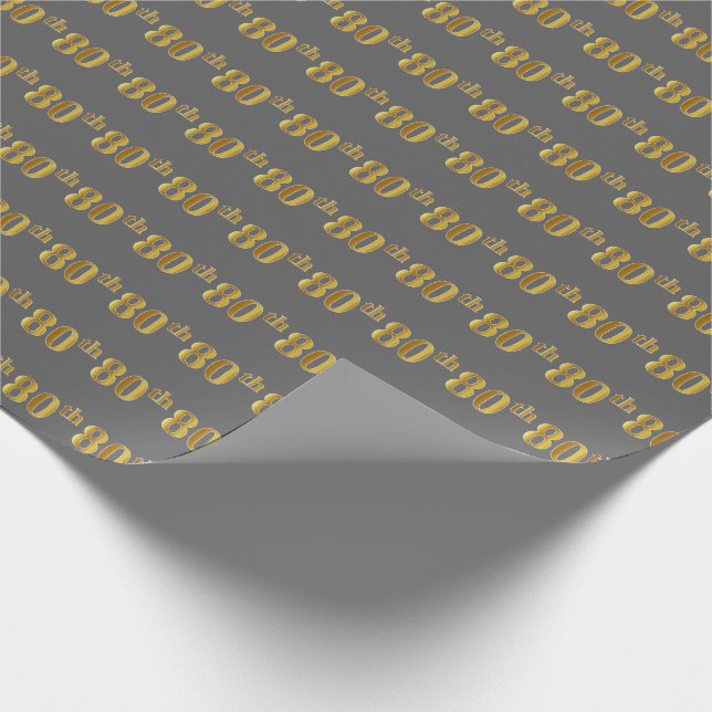 Grey, Faux Gold 80th (Eightieth) Event Wrapping Paper (Corner)