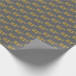 Grey, Faux Gold 80th (Eightieth) Event Wrapping Paper