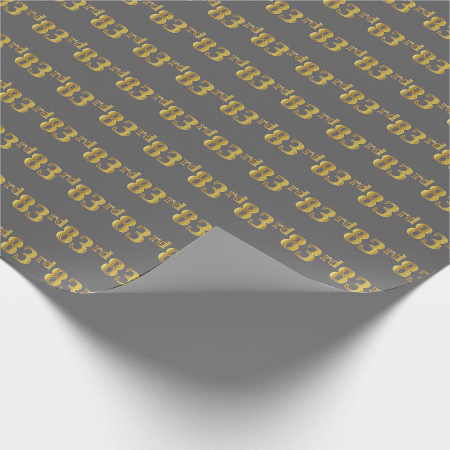 Grey, Faux Gold 83rd (Eighty-Third) Event Wrapping Paper (Corner)