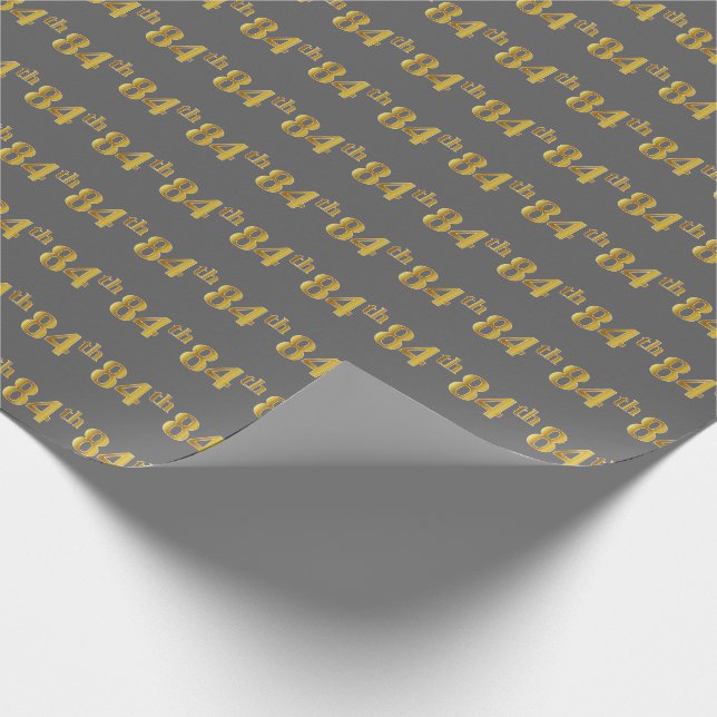 Grey, Faux Gold 84th (Eighty-Fourth) Event Wrapping Paper (Corner)