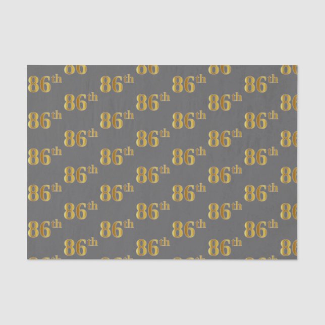 Grey, Faux Gold 86th (Eighty-Sixth) Event Tissue Paper (Front)