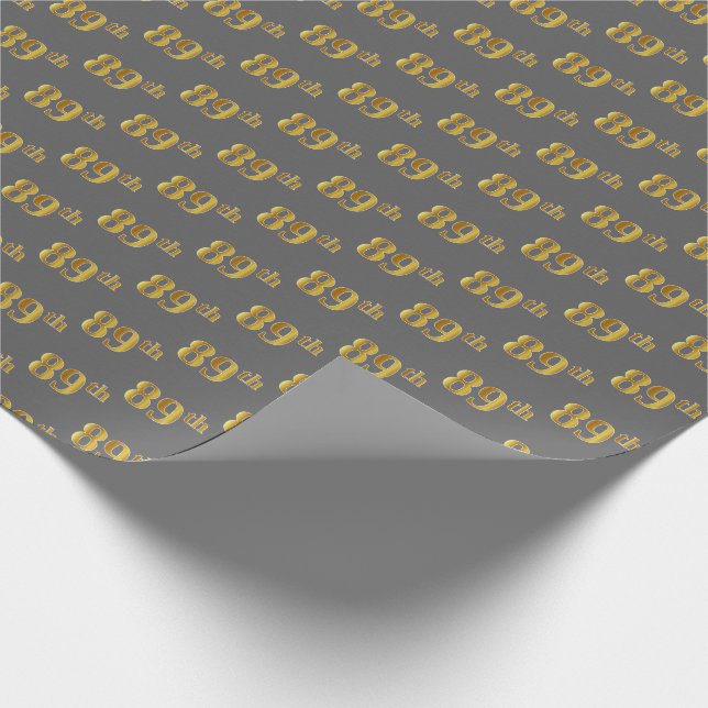 Grey, Faux Gold 89th (Eighty-Ninth) Event Wrapping Paper (Corner)