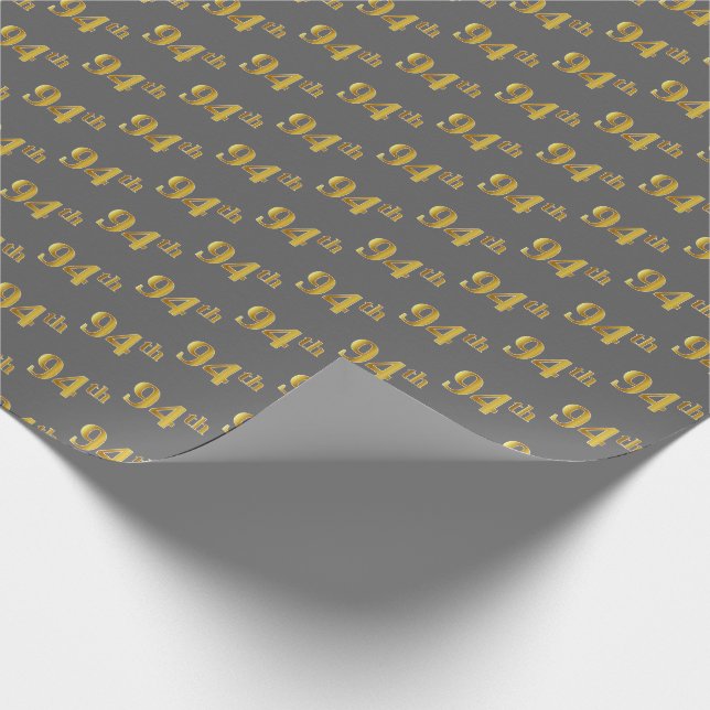 Grey, Faux Gold 94th (Ninety-Fourth) Event Wrapping Paper (Corner)