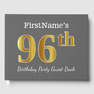 Grey, Faux Gold 96th Birthday Party + Custom Name Guest Book