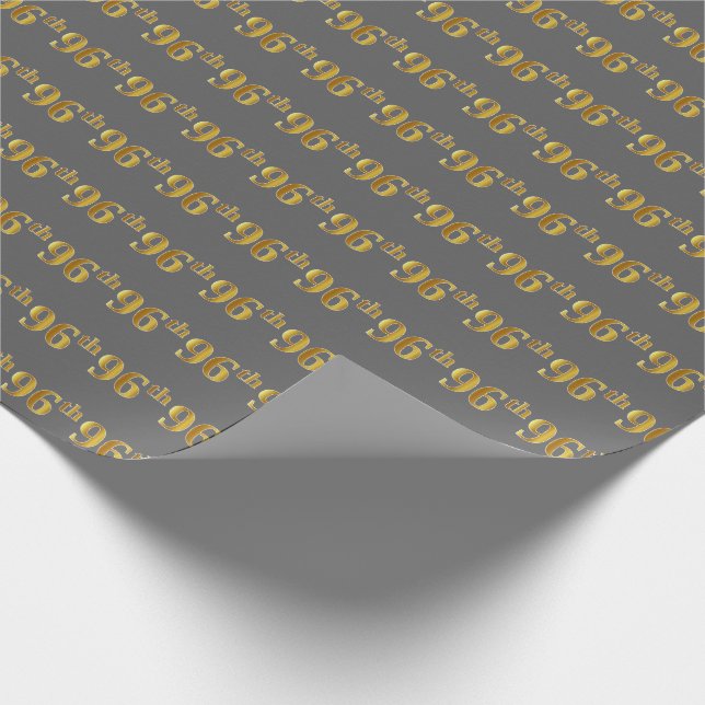 Grey, Faux Gold 96th (Ninety-Sixth) Event Wrapping Paper (Corner)