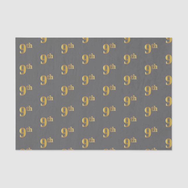 Grey, Faux Gold 9th (Ninth) Event Tissue Paper (Front)
