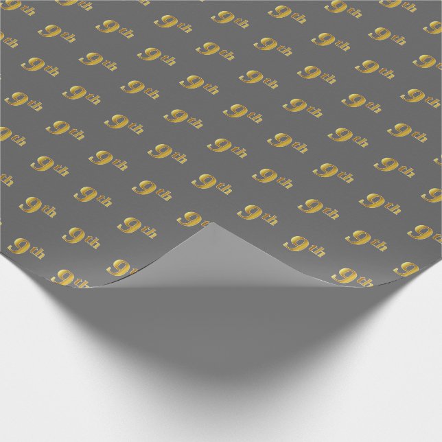 Grey, Faux Gold 9th (Ninth) Event Wrapping Paper (Corner)