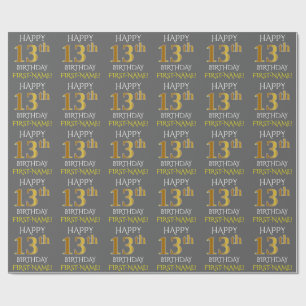 Grey, Faux Gold "HAPPY 13th BIRTHDAY" Wrapping Paper
