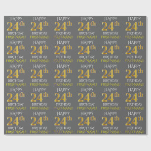 Grey, Faux Gold "HAPPY 24th BIRTHDAY" Wrapping Paper