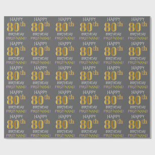 Grey, Faux Gold "HAPPY 80th BIRTHDAY" Wrapping Paper