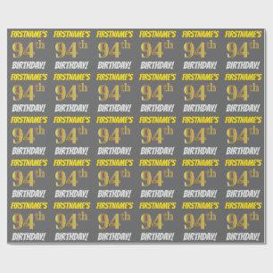 Grey, Faux/Imitation Gold, "94th BIRTHDAY" Wrapping Paper