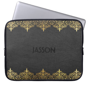 Grey Faux Leather Floral Gold Frame Laptop Sleeve