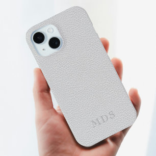 Grey Faux Leather Look Monogram iPhone Case