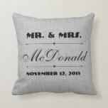 Grey Faux Linen canvas burlap Wedding Pillow<br><div class="desc">Personalised/custom to add your own initial, family name, wedding anniversary for this Grey Faux Linen jute rustic canvas chic textile burlap country texture Wedding Pillow. Click the "CUSTOMIZE IT" button to edit to add your own text or change colour to make a unique product for your home or for Mr....</div>