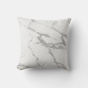 Grey faux marble silver glitter veins cushion