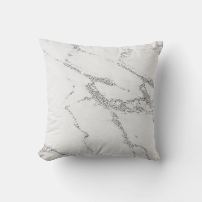 Grey faux marble silver glitter veins cushion (Front)