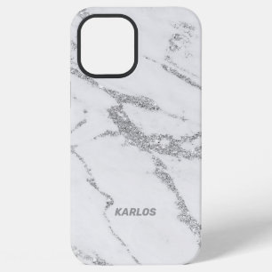 Grey faux marble with silver faux glitter veins iPhone 12 pro max case