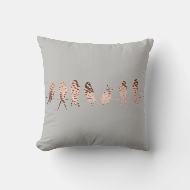 Grey FauxCopper Design with Birds on Wire | Pillow (Front)