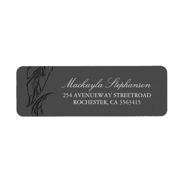 Grey Feathers Elegant Wedding Return Address Label (Front)