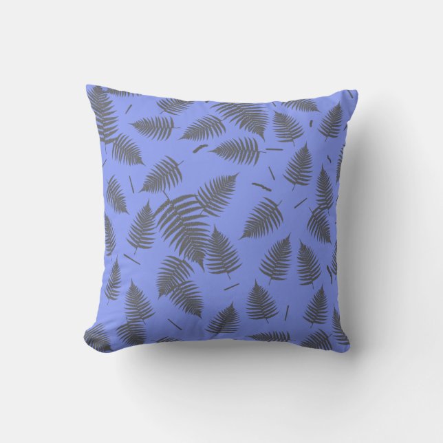 Grey Fern Plant Leaf Pattern Cushion Throw Pillow (Front)
