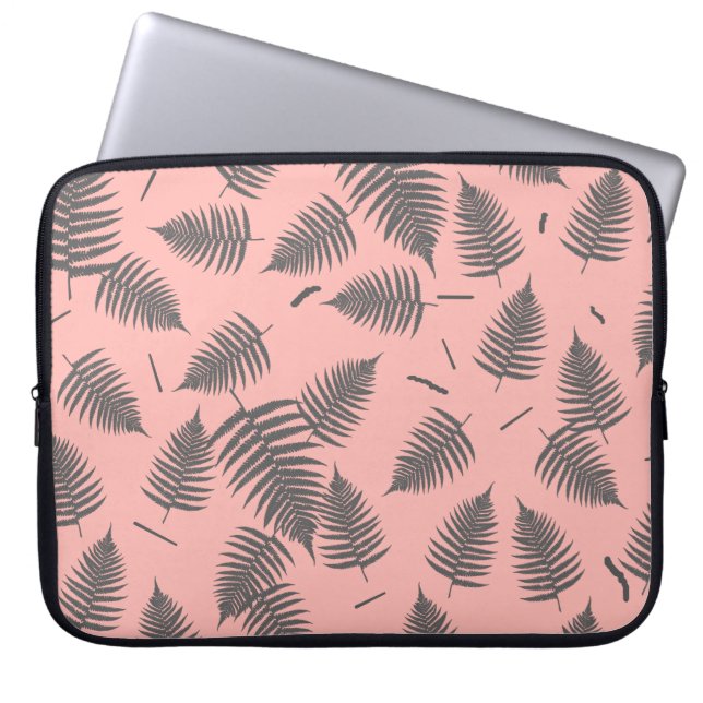 Grey  Fern Plant Leaf Pattern Laptop Sleeve (Front)