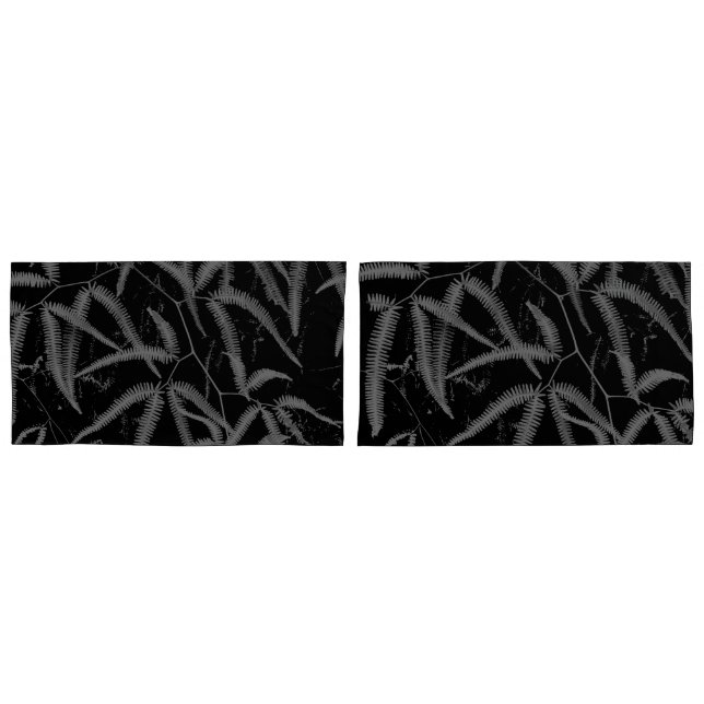 Grey fern with black background pillow case (Front-Set)