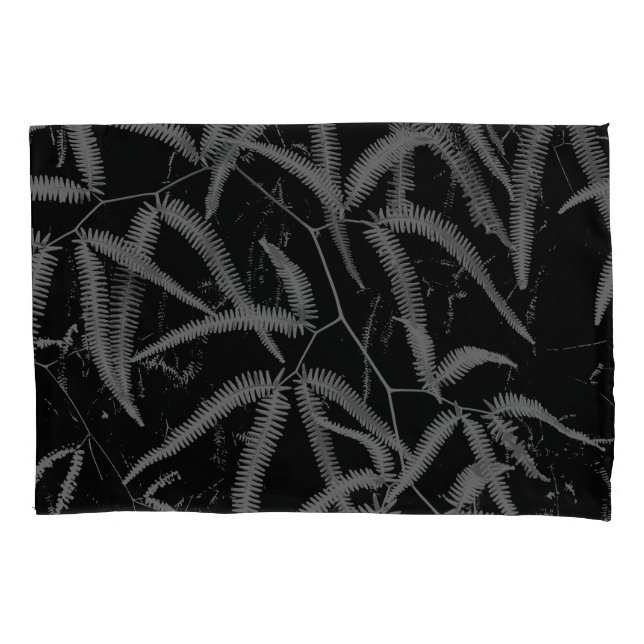 Grey fern with black background pillowcase (Front)