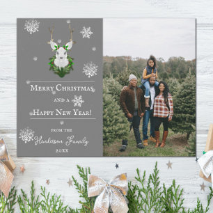 Grey Festive Reindeer Holiday Photo Card