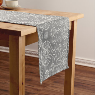Grey fibrous textile octopus seeds patterned short table runner