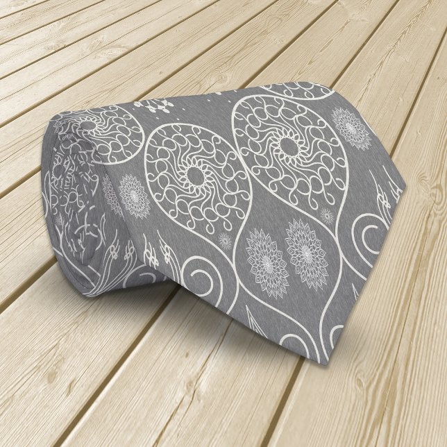Grey fibrous textile octopus seeds patterned tie (Creator Uploaded)