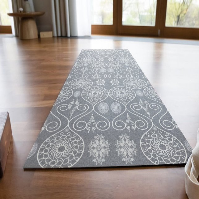 Grey fibrous textile octopus seeds patterned yoga mat (Creator Uploaded)