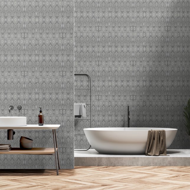 Grey Fibrous Textile Octopus Seeds Wallpaper (Bathroom)