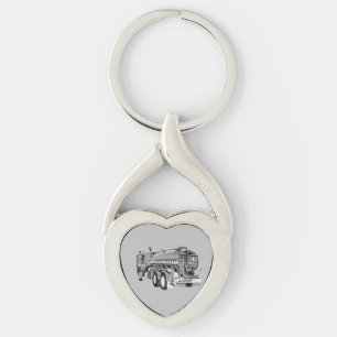 Grey Fire Truck Oil Paint, Metal Keyring