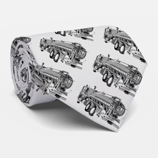 Grey Fire Truck Oil Paint Pattern, Tie (Rolled)
